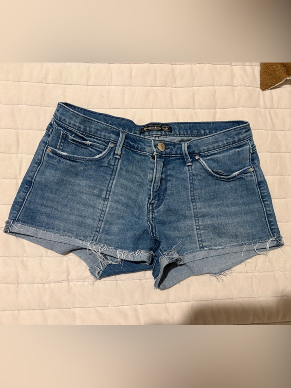 Abercrombie & Fitch Medium Blue Denim Frayed Hem Shorts